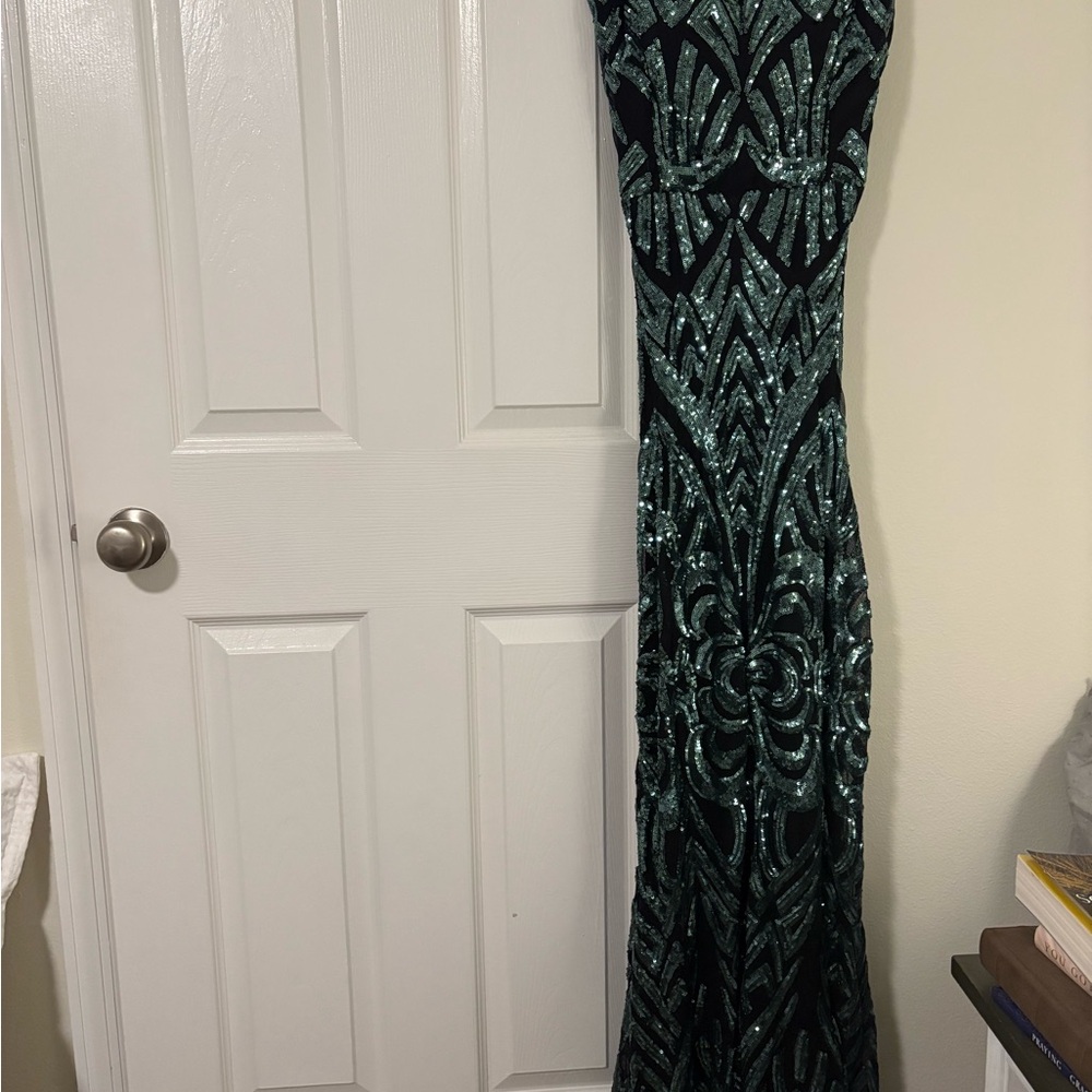 Black and Green Sequin Gown